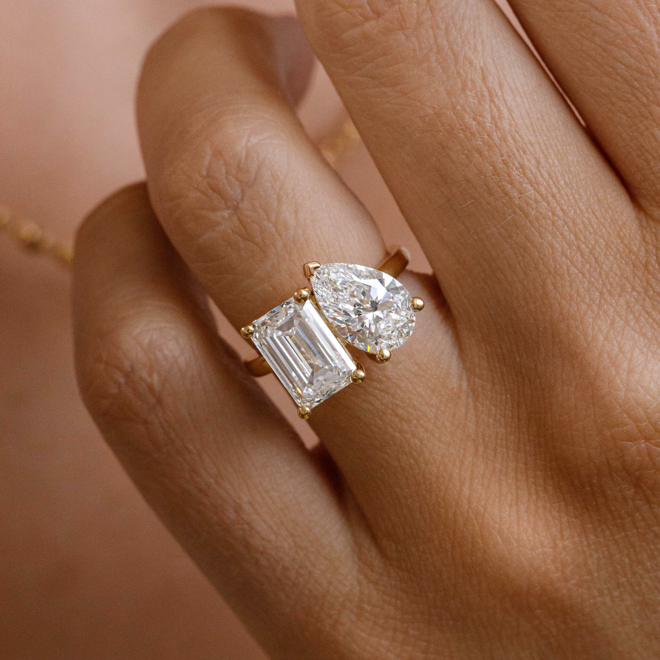 Carat Lab Grown Pear And Emerald Ring In Yellow Gold Ring- Toi