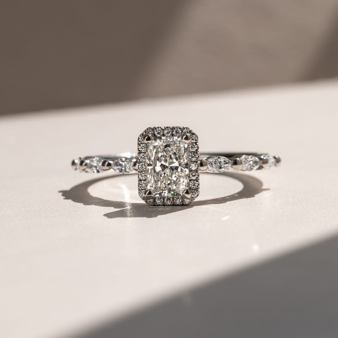 Carat Radiant Diamond Band Halo Platinum Engagement Ring Zia