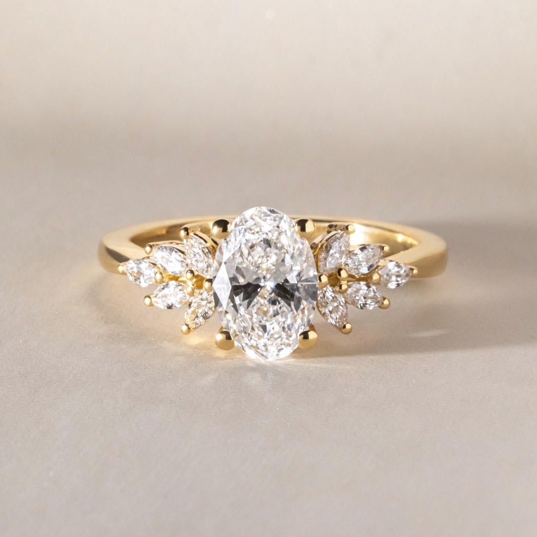 Carat Lab Grown Oval Cluster Engagement Ring In Yellow Gold - Main Image