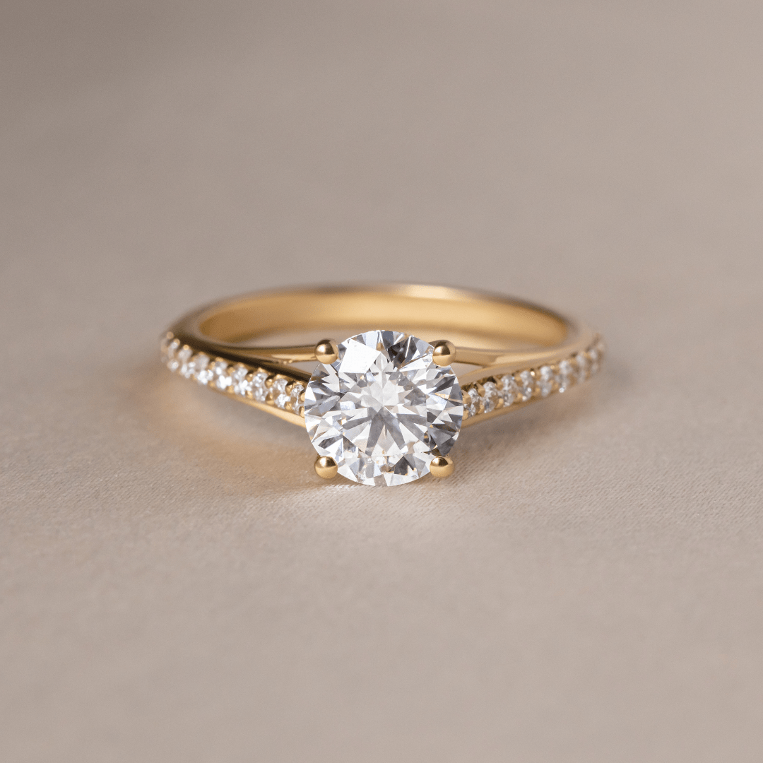 Carat Round Diamond Band Yellow Gold Engagement Ring Olina