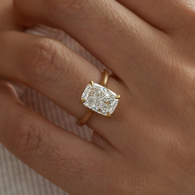 Carat Elongated Cushion Hidden Halo Yellow Gold Engagement - Main Image