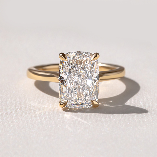 Carat Elongated Cushion Hidden Halo Yellow Gold Engagement
