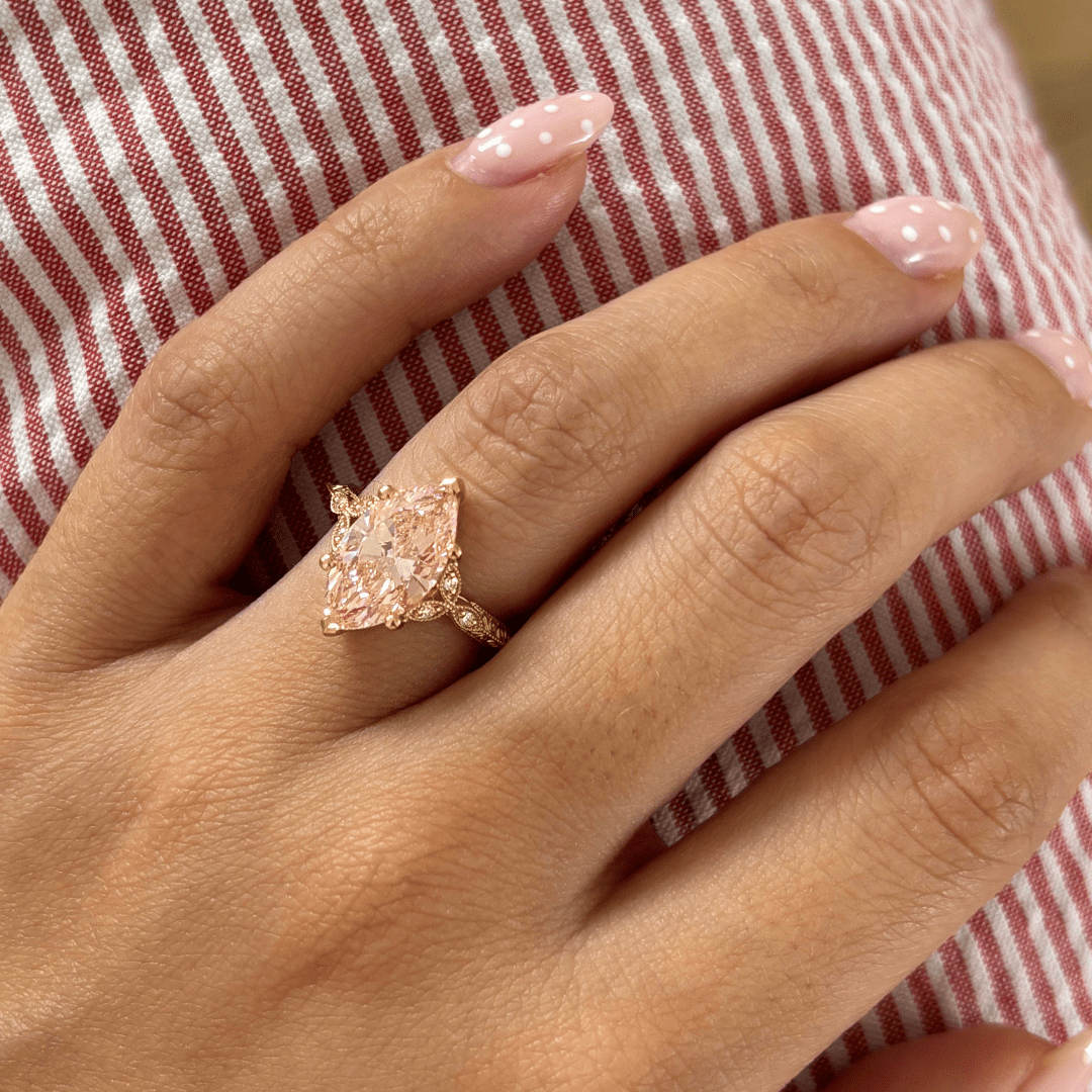Carat Marquise Pink Diamond Cluster Rose Gold Engagement Ring