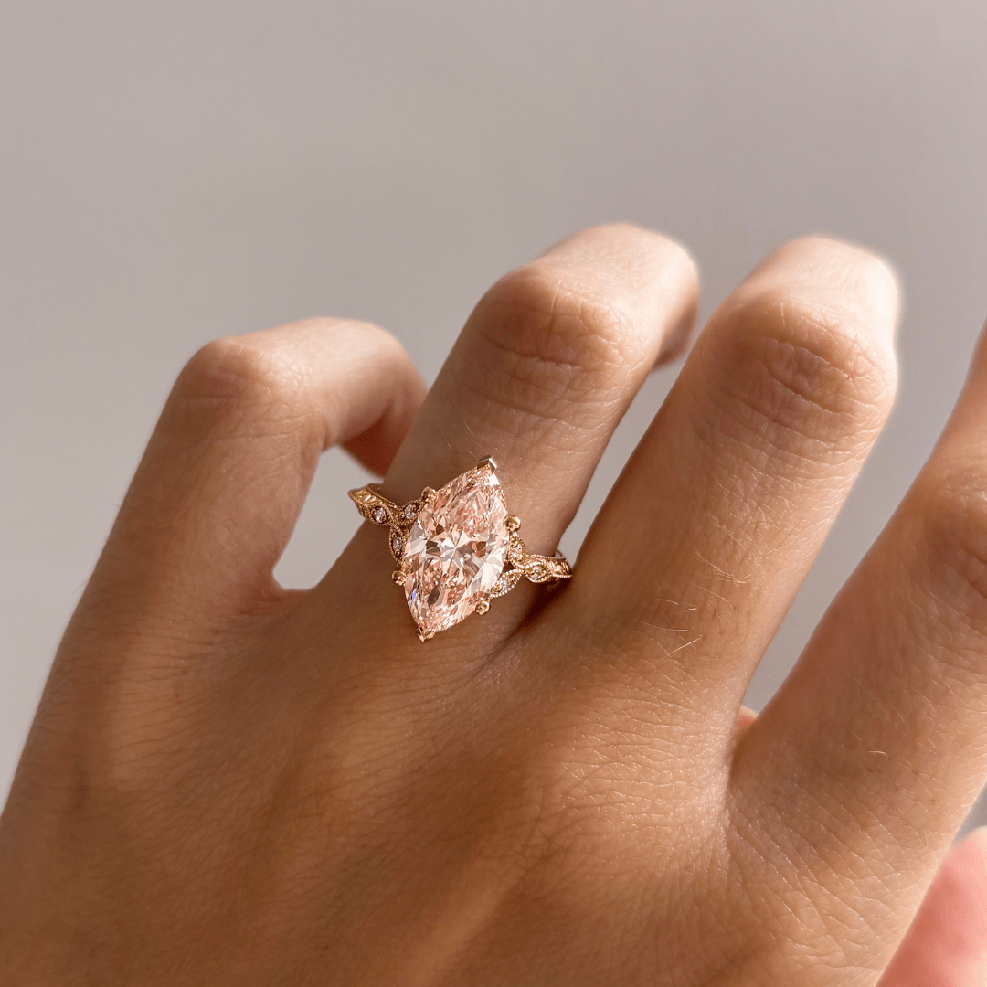 Carat Marquise Pink Diamond Cluster Rose Gold Engagement Ring