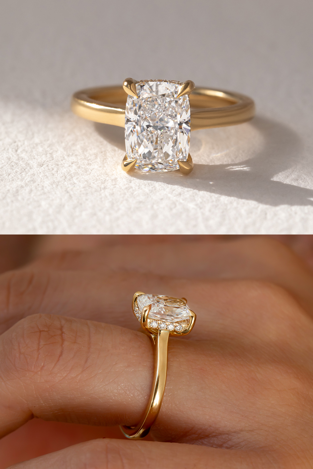 Elongated Cushion Diamond Engagement Rings