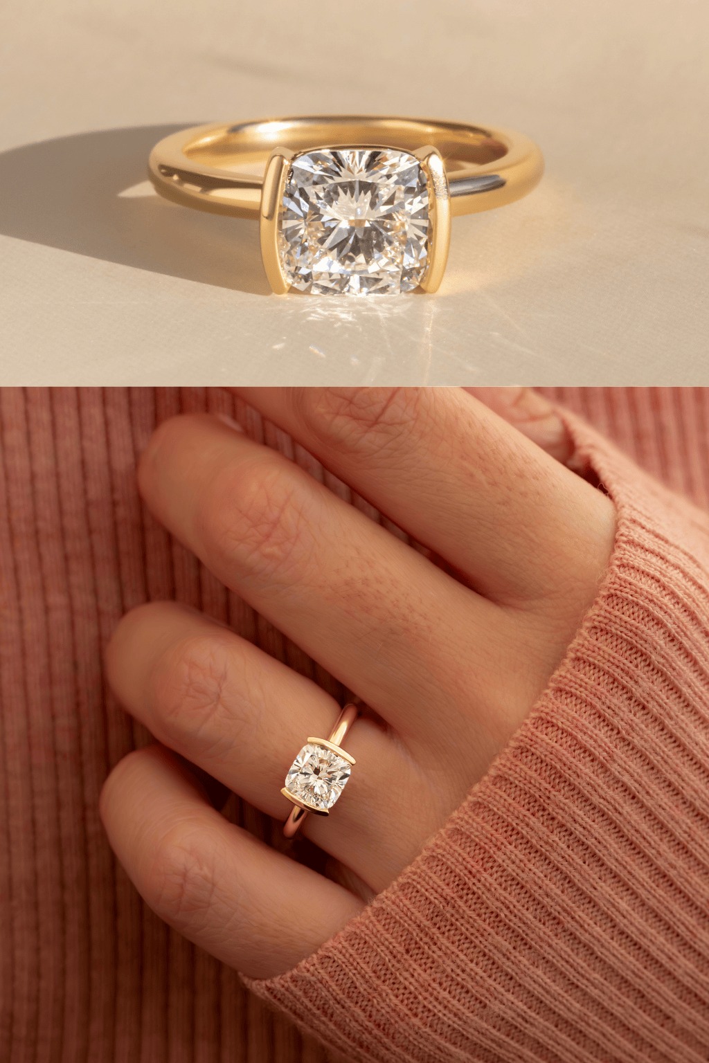 Cushion Cut Bezel Set Engagement Ring