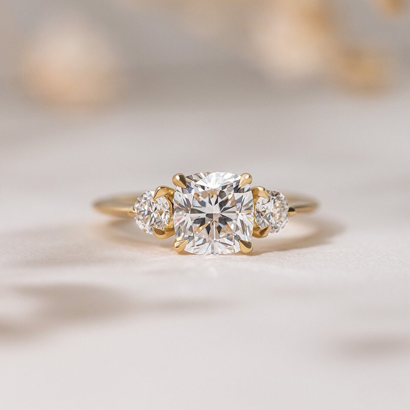 Cushion Cut Three Stone Engagement Ring