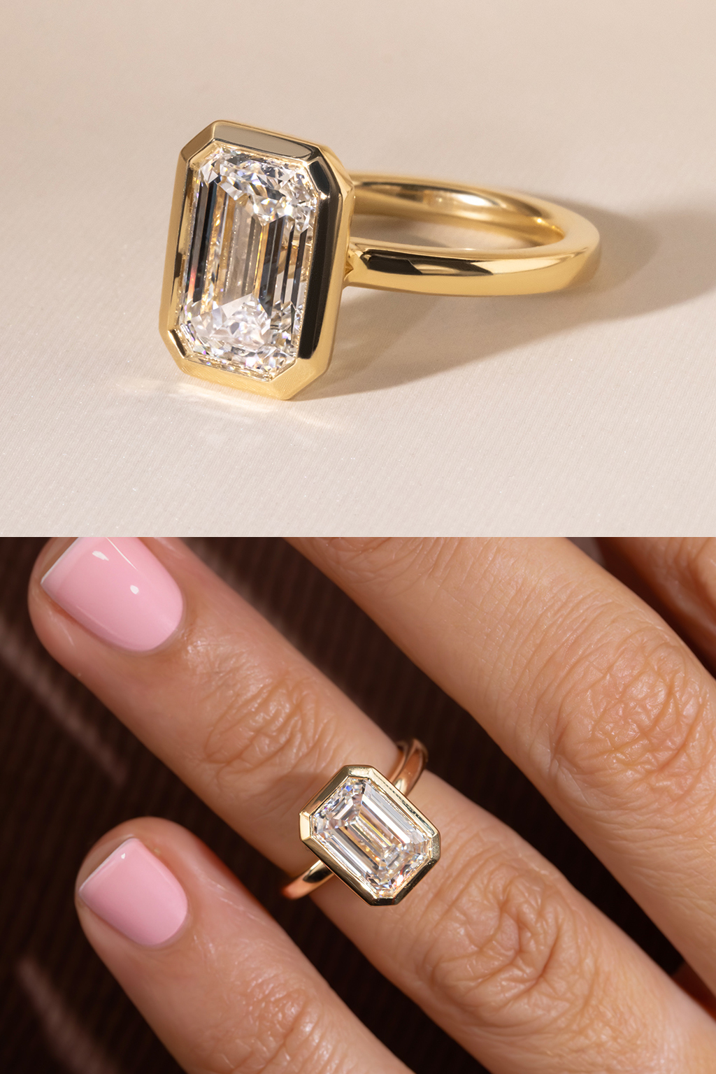 Emerald Cut Bezel Set Engagement Ring