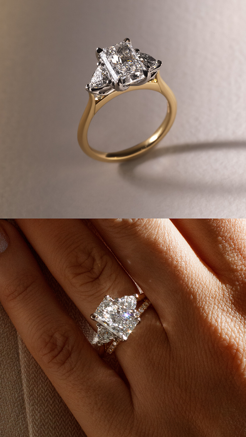 Emerald Three Stone Engagement Ring