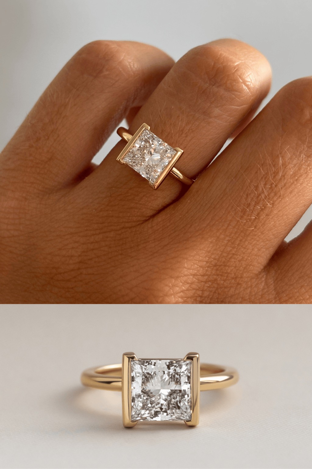 Princess Cut Bezel Set Engagement Ring