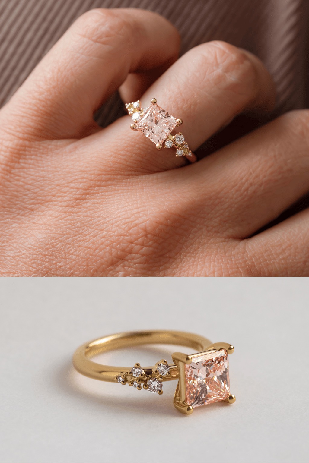 Princess Cut Diamond Cluster Engagement Ring