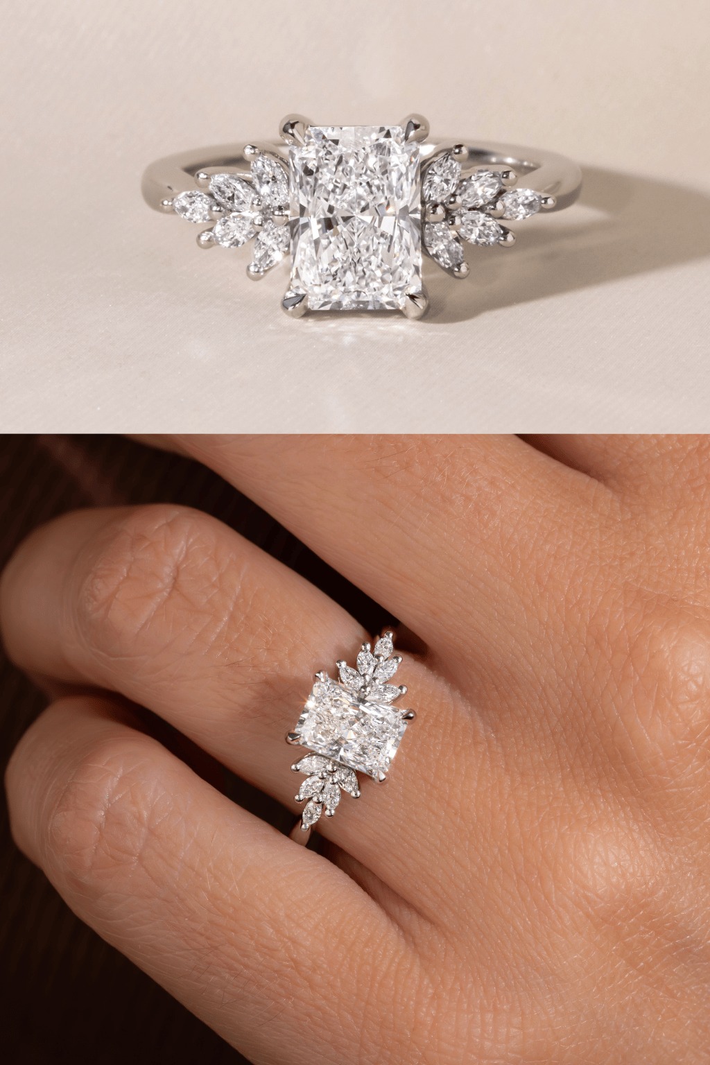 Radiant Cut Cluster Diamond Engagement Ring