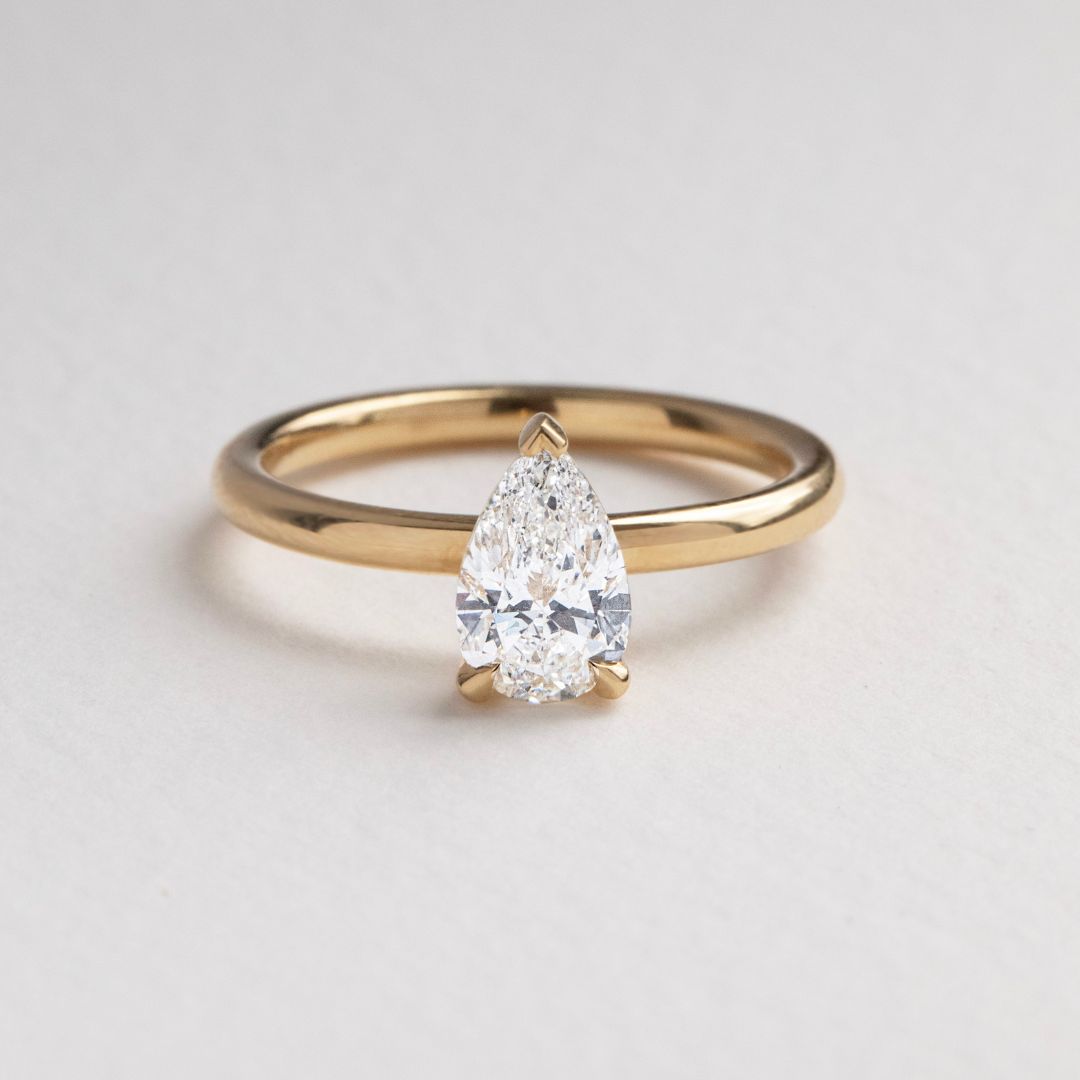 1.00 Carat Lab Grown Pear Diamond Solitaire Engagement Ring In Yellow ...