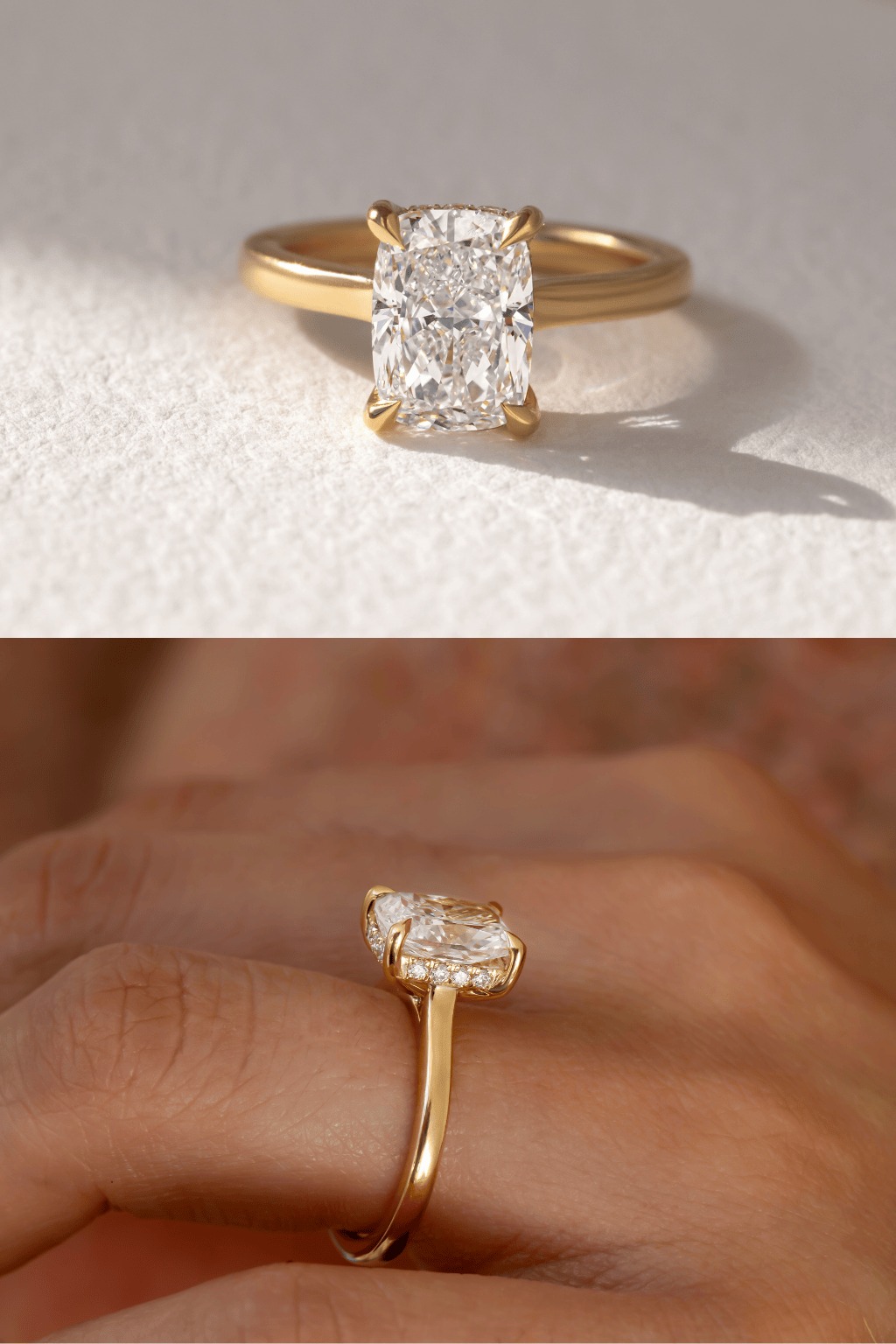 Cushion Cut Hidden Halo Engagement Ring