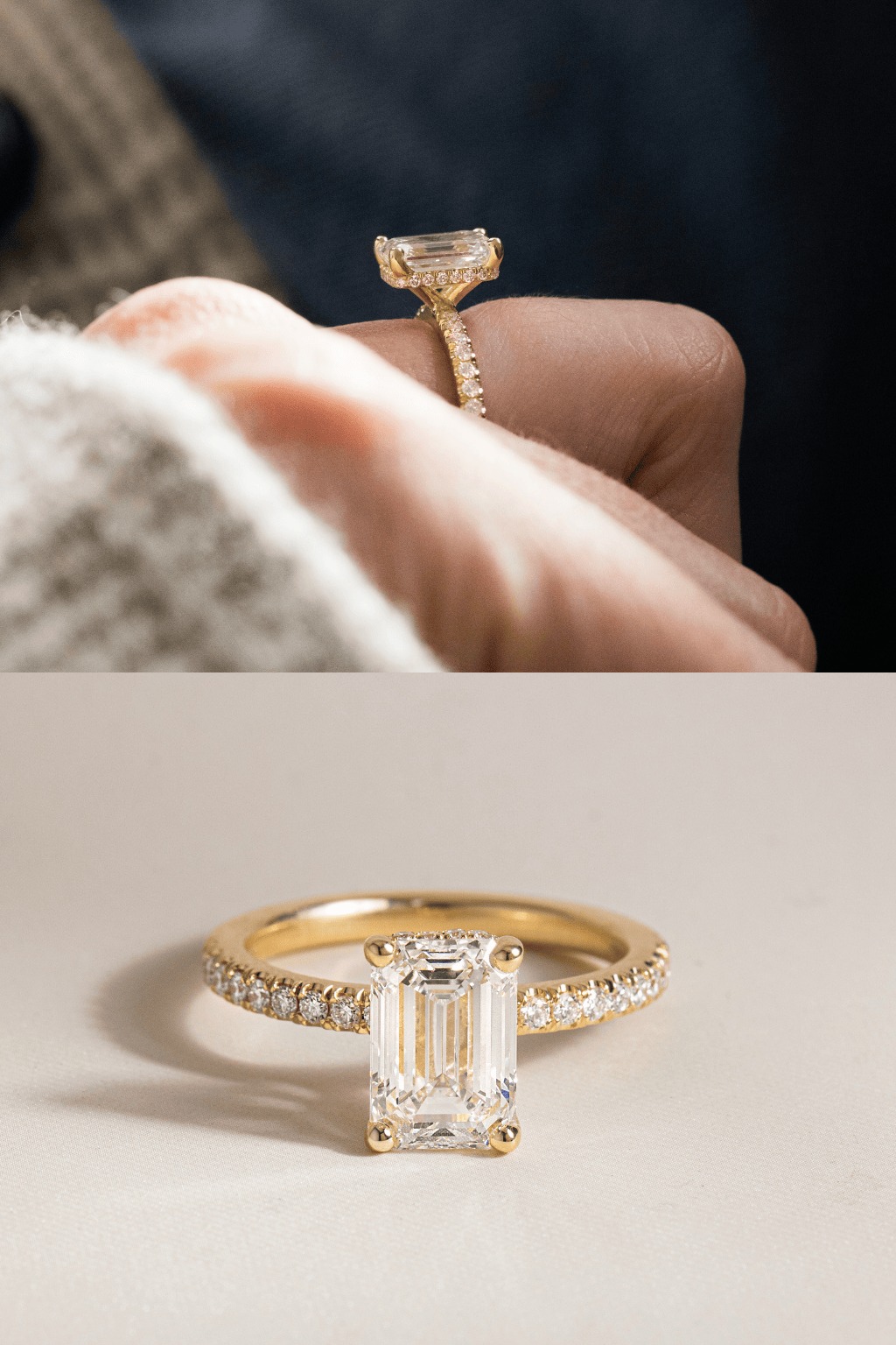 Emerald Cut Hidden Halo Engagement Ring