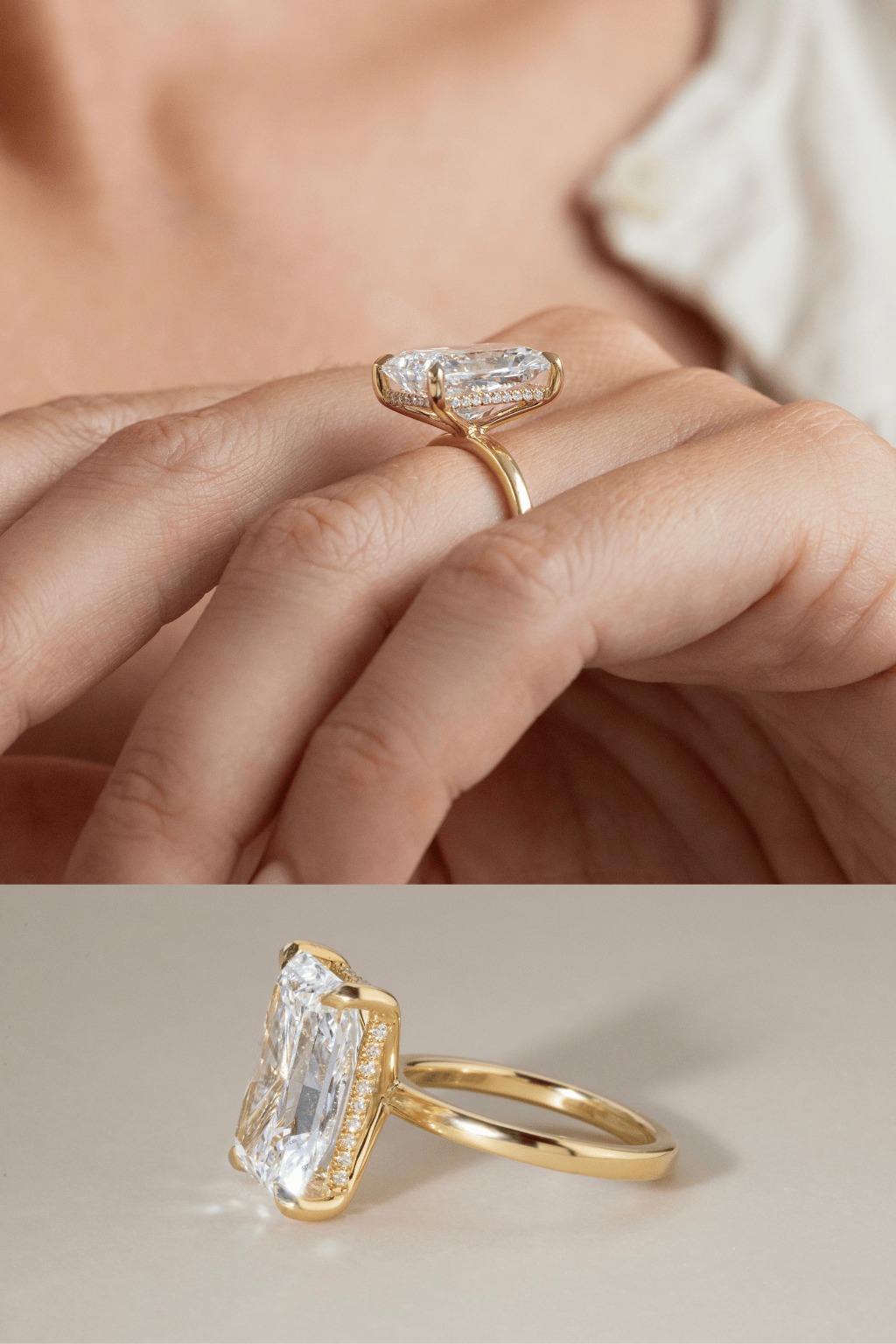 Radiant Cut Hidden Halo Engagement Ring