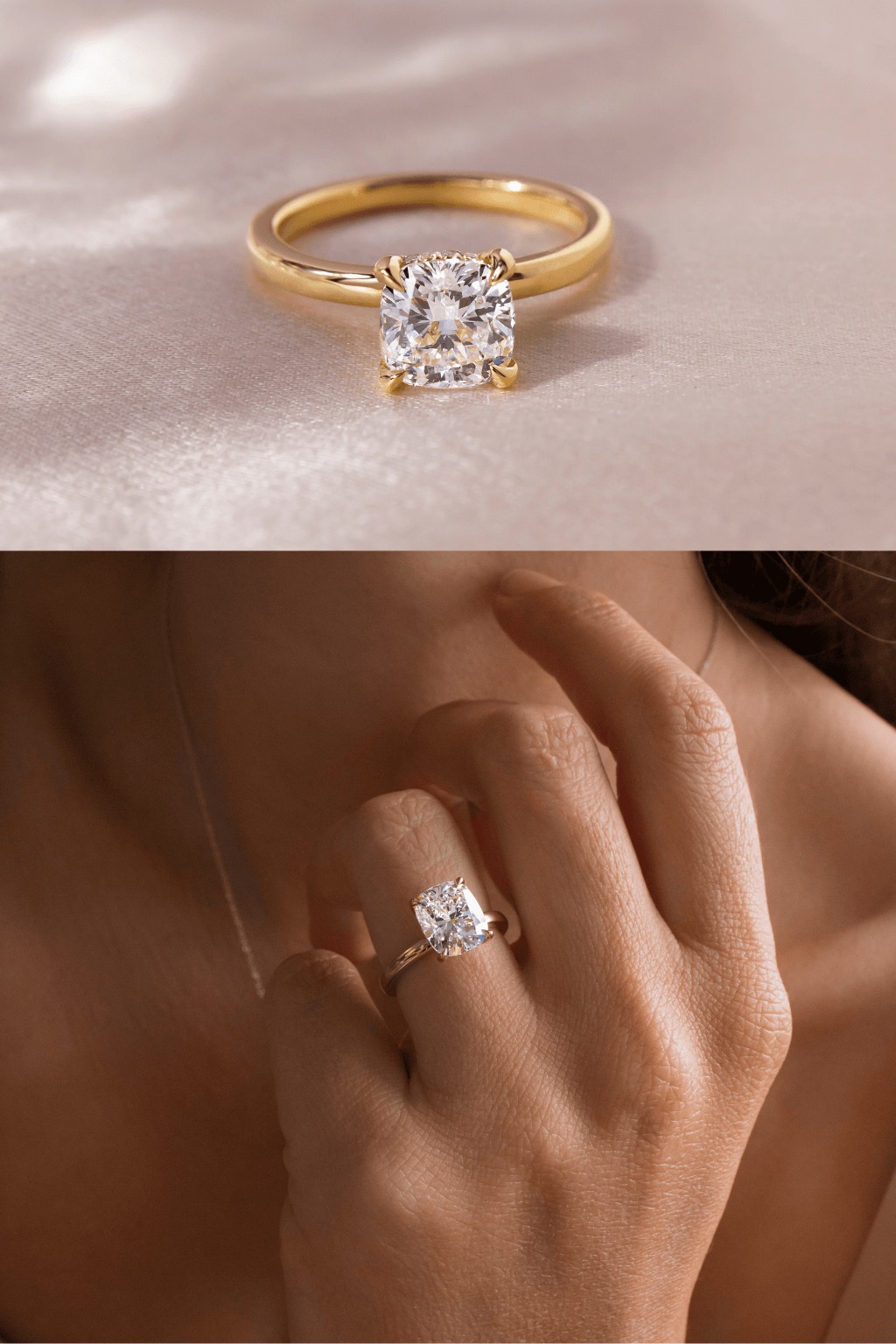 Yellow Gold Cushion Cut Diamond Engagement Ring