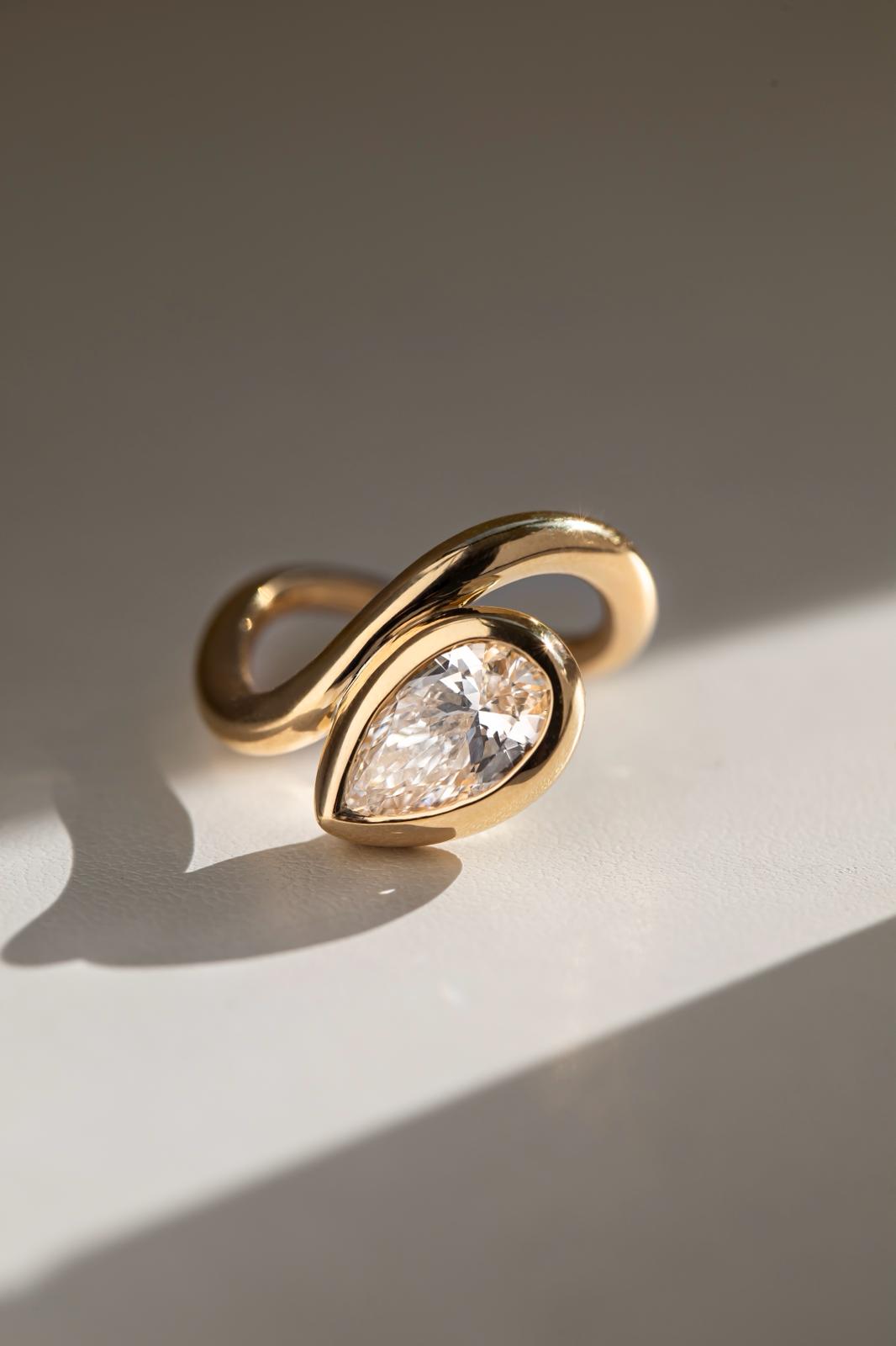 Pear Shaped Bezel Set Engagement Ring