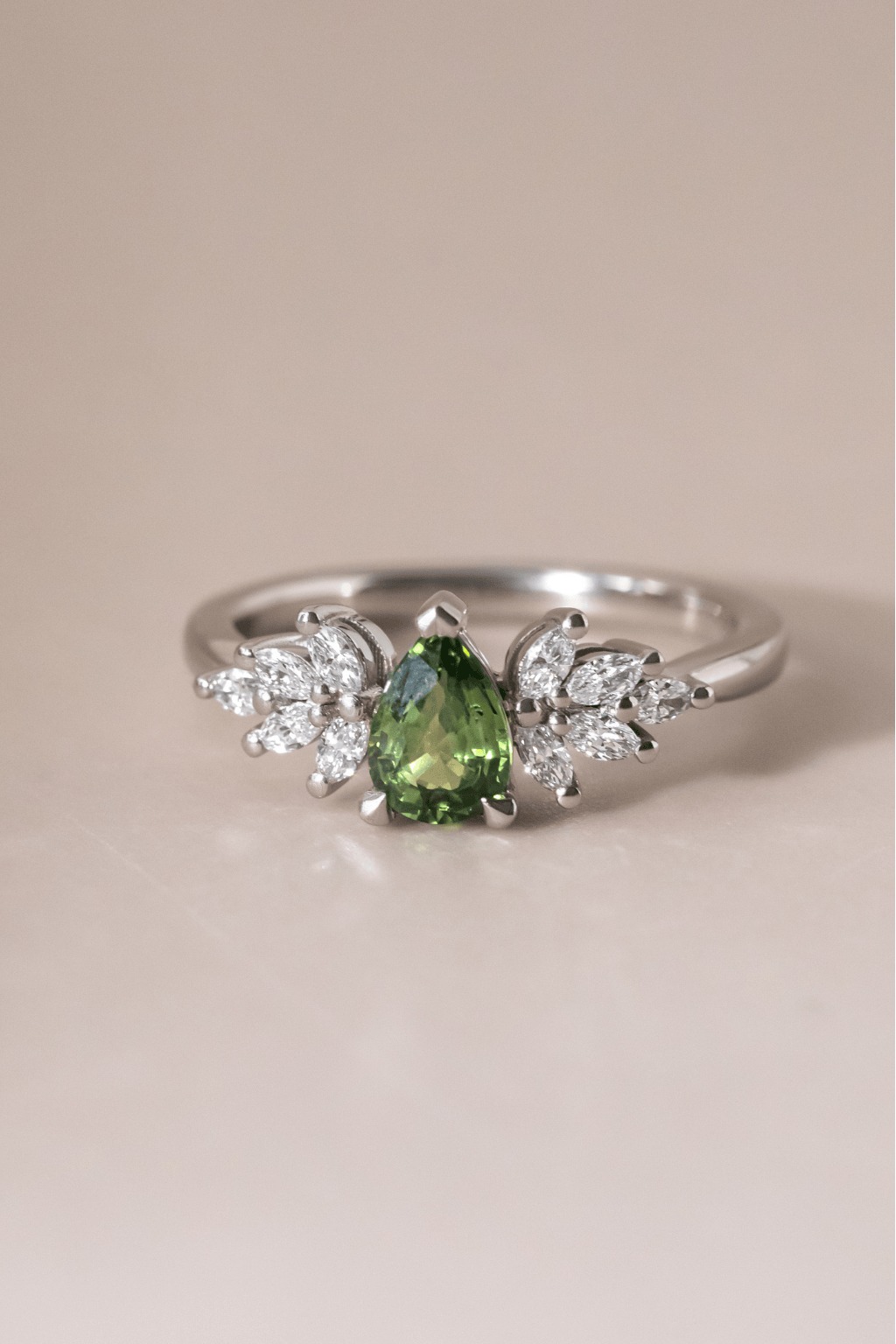 Green sapphire engagement ring