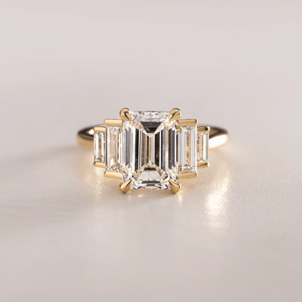 3 Carat Lab Grown Emerald Cut Diamond Five Stone Engagement Ring in ...