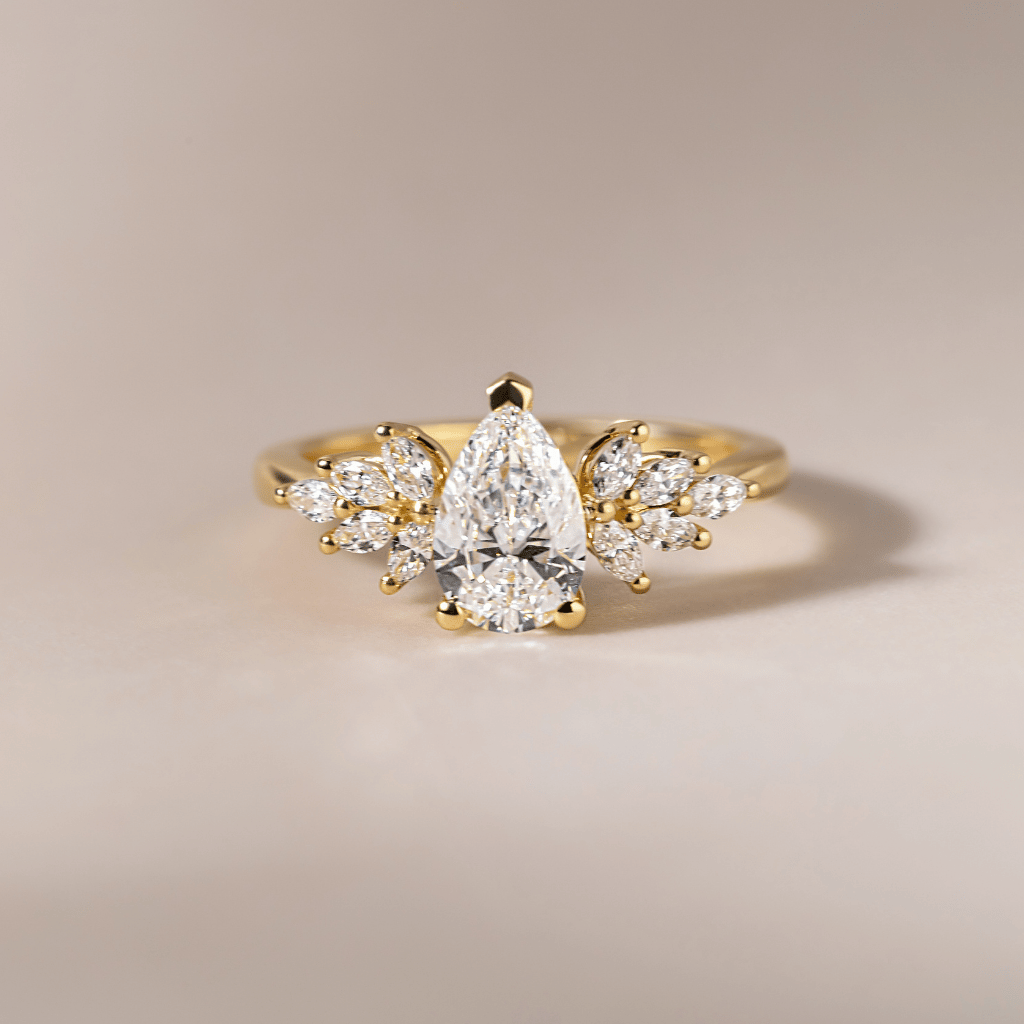 1.20 Carat Lab Grown Pear Diamond Cluster Engagement Ring in Yellow ...